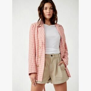 Free People Olivia Plaid Blazer Pink size M